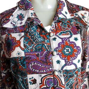 Vintage 1970s Wild Print Top Womens Medium by Beeline Frock Blouse Collared